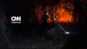 Warga di Kabupaten Kotawaringin Timur berjuang untuk memadamkan api kebakaran hutan dan lahan pada Jumat (23/10).