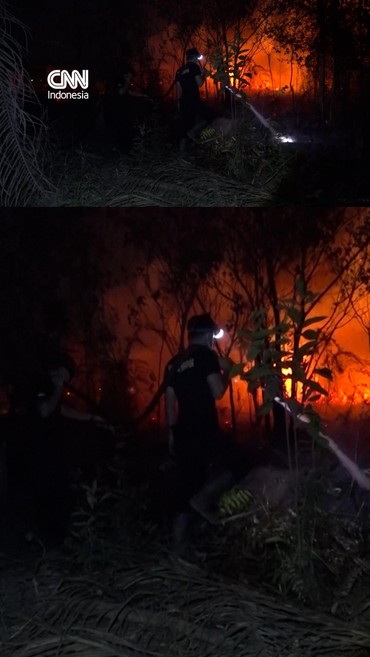 Warga di Kabupaten Kotawaringin Timur berjuang untuk memadamkan api kebakaran hutan dan lahan pada Jumat (23/10).