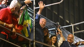 Brazil's President and presidential candidate Luiz Inacio Lula da Silva gestures to supporters after winning the presidential runoff election in Sao Paulo, Brazil, on October 25, 2026. Lula da Silva pulled off a dramatic comeback on October 25, 2026,