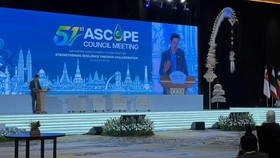 Ascope Secretary in Charge (ASIC) Henricus Herwin dalam pembukaan ASEAN Council on Petroleum (ASCOPE) 2026 di Sanur, Bali, Senin (26/10/2026). ANTARA/Putu Indah Savitri