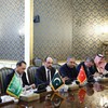 Saudi Arabia's Defence Minister Prince Khalid bin Salman, Chief of Defence Forces of Pakistan, Field Marshal Asim Munir and Turkish intelligence chief Ibrahim Kalin attend a meeting with Iranian President Masoud Pezeshkian in Tehran, Iran, October 26