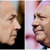 A combination picture shows Israeli Prime Minister Benjamin Netanyahu as he attends a memorial service held for Ran Gvili, an off-duty police officer who was killed fighting militants that had infiltrated Israel during the deadly October 7, 2023, att