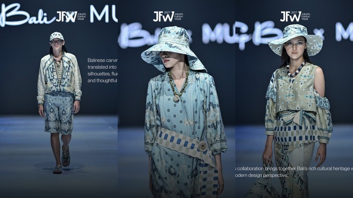 Kolaborasi Cap Bali x Musa memadukan warisan budaya Bali yang kaya dengan perspektif desain modern. Ukiran khas Bali diterjemahkan ke dalam siluet yang clean, garis-garis yang luwes, serta pola-pola yang dirancang dengan cermat./Foto: Instagram/jfwofficial