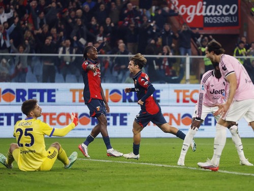 Soccer Football - Serie A - Genoa v Juventus - Stadio Comunale Luigi Ferraris, Genoa, Italy - October 28, 2026 Genoa's Tommaso Baldanzi celebrates scoring their second goal REUTERS/Vincenzo Livieri