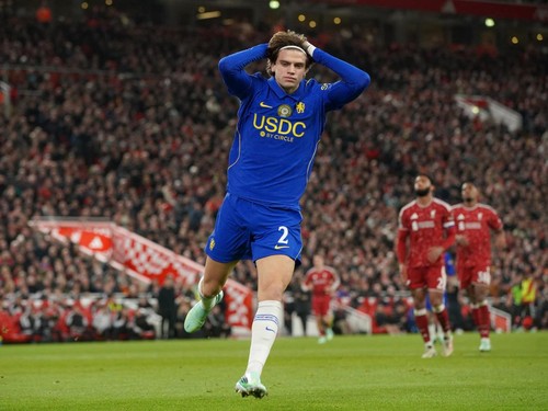 Soccer Football - Carabao Cup - Fourth Round - Liverpool v Chelsea - Anfield, Liverpool, Britain - October 28, 2026 Chelsea's Marco Palestra reacts REUTERS/Ian Hodgson EDITORIAL USE ONLY. NO USE WITH UNAUTHORIZED AUDIO, VIDEO, DATA, FIXTURE LISTS, CL