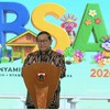 Gubernur DKI Jakarta Pramono Anung pidato di Anugerah Benyamin S Award 2026, Jakarta, Jumat, 30 Oktober 2026.