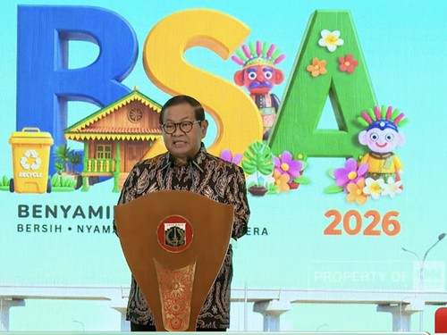 Gubernur DKI Jakarta Pramono Anung pidato di Anugerah Benyamin S Award 2026, Jakarta, Jumat, 30 Oktober 2026.