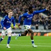 Soccer Football - Carabao Cup - Fourth Round - Everton v Newcastle United - Hill Dickinson Stadium, Liverpool, Britain - October 29, 2026 Everton's Thierno Barry celebrates scoring their third goal with James Garner REUTERS/Jon Super EDITORIAL USE ON