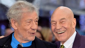 FILE PHOTO: British actors Ian McKellen (L) and Patrick Stewart arrive for the British premiere of 'X-Men: Days of Future Past' at Leicester Square in London, Britain May 12, 2014.  REUTERS/Toby Melville/File Photo