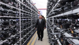 North Korean leader Kim Jong Un attends an unmanned aeronautical technology exhibition and weapons demonstration, in this photo released by North Korea's Korean Central News Agency (KCNA) on October 30, 2026. KCNA via REUTERS    ATTENTION EDITORS - T