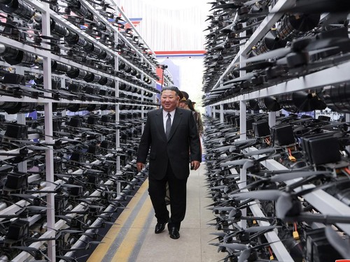 North Korean leader Kim Jong Un attends an unmanned aeronautical technology exhibition and weapons demonstration, in this photo released by North Korea's Korean Central News Agency (KCNA) on October 30, 2026. KCNA via REUTERS    ATTENTION EDITORS - T