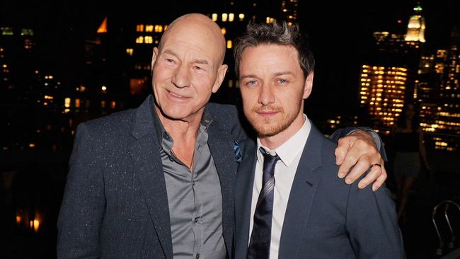 NEW YORK, NY - MAY 19: Actors Patrick Stewart and James McAvoy attend the after party for a screening of "Filth" hosted by Magnolia Pictures and The Cinema Society at Landmark Sunshine Cinema on May 19, 2014 in New York City.   Stephen Lovekin/Getty