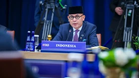 Menteri Luar Negeri Arrmanatha Nasir dalam sesi pleno pertama Pertemuan Menteri Luar Negeri (FMM) G20 di Atlanta, AS.